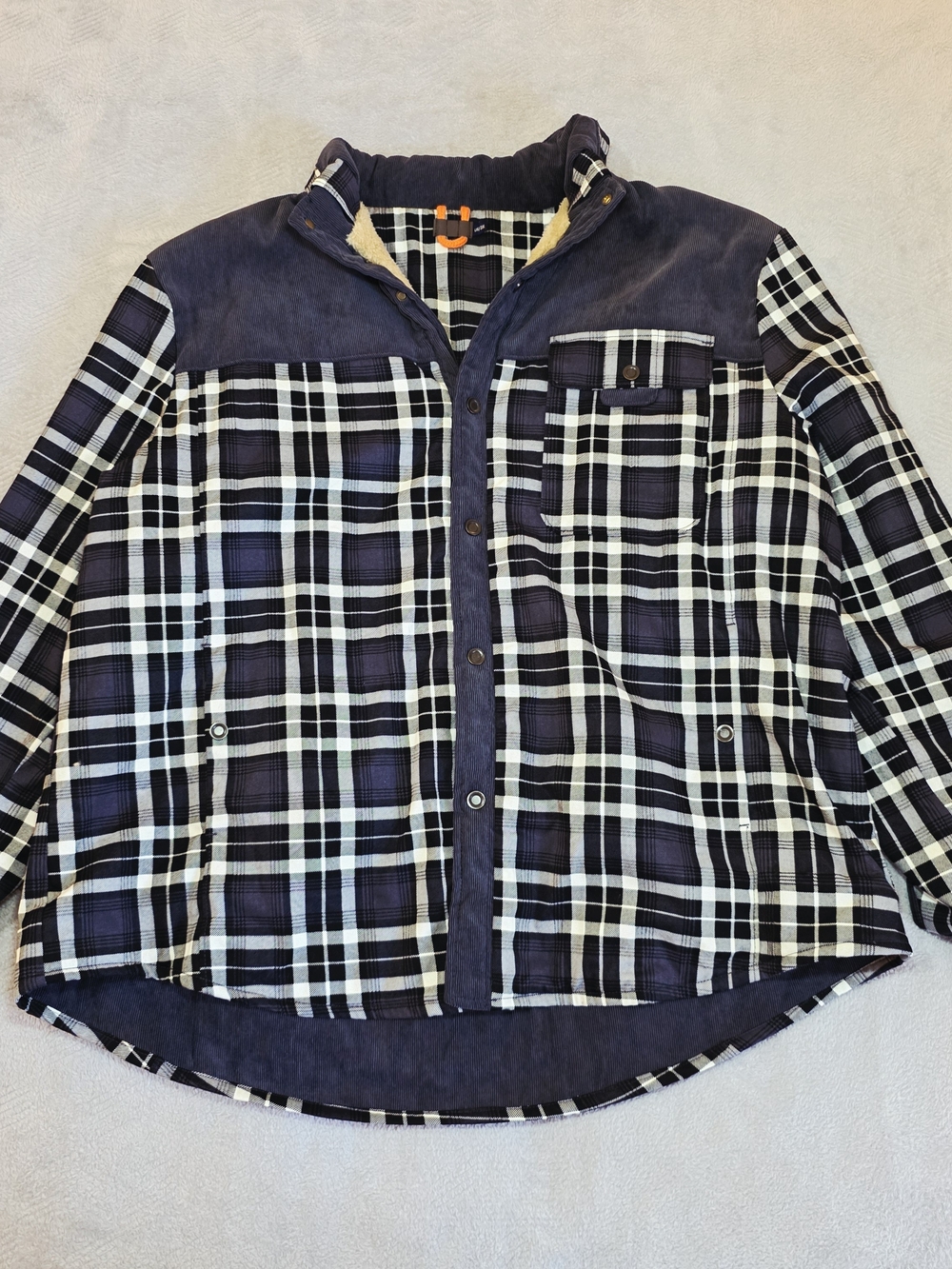 Mens 3XL Plaid Shirt Jacket Shacket Sherpa Lined Corduroy Grunge Skater Coat